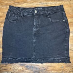 Black Label by C’est Toi Black black Jean Skirt stretchy size Large frayed hem
